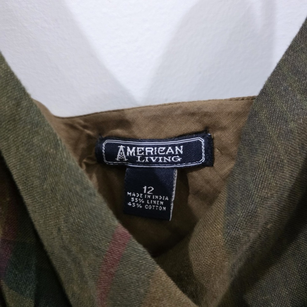 Y2K American Living Babydoll Dress Size 12 Linen Blend Plaid Dark Academia - Picture 4 of 10